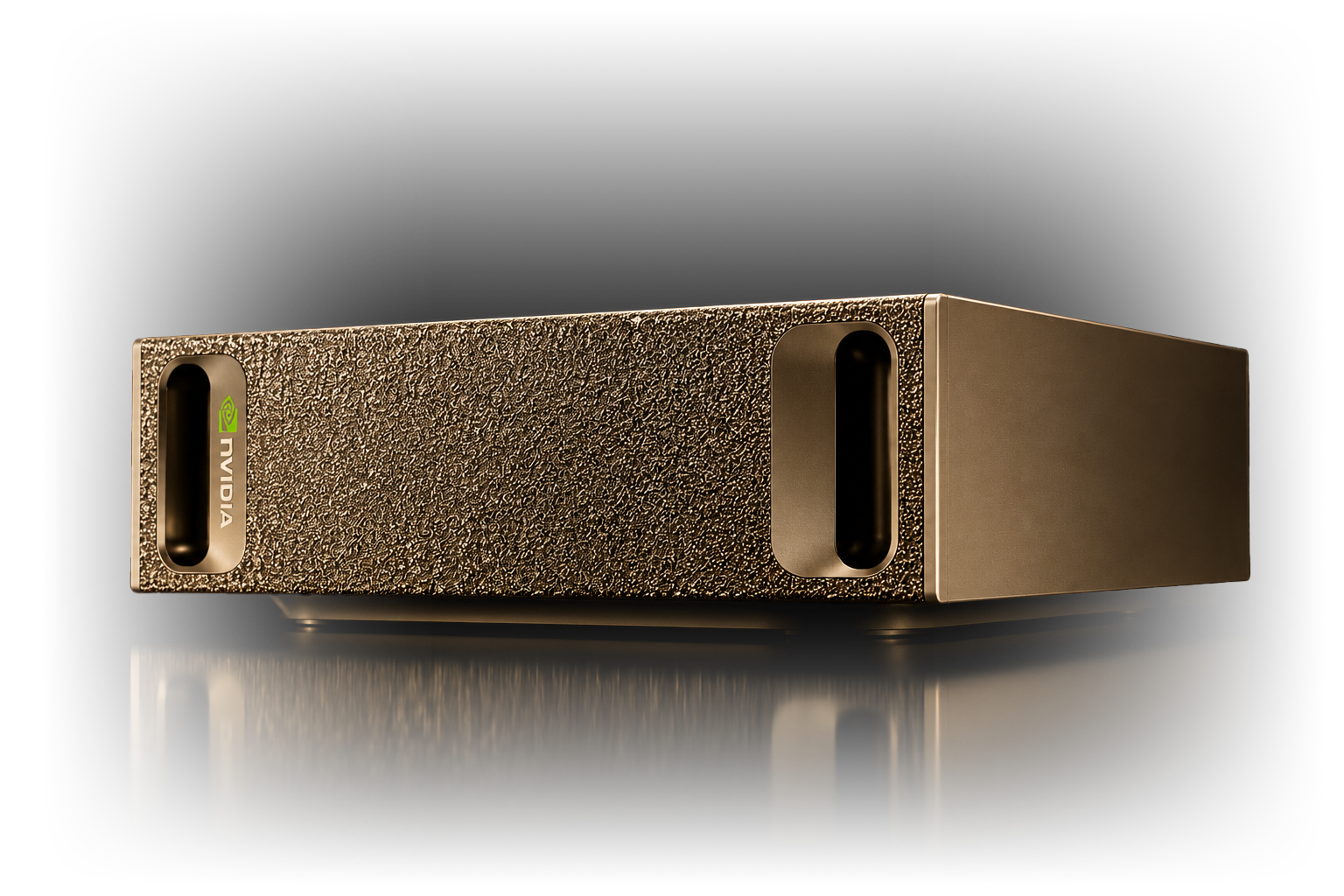 NVIDIA DGX Spark — dettaglio frontale, finitura champagne